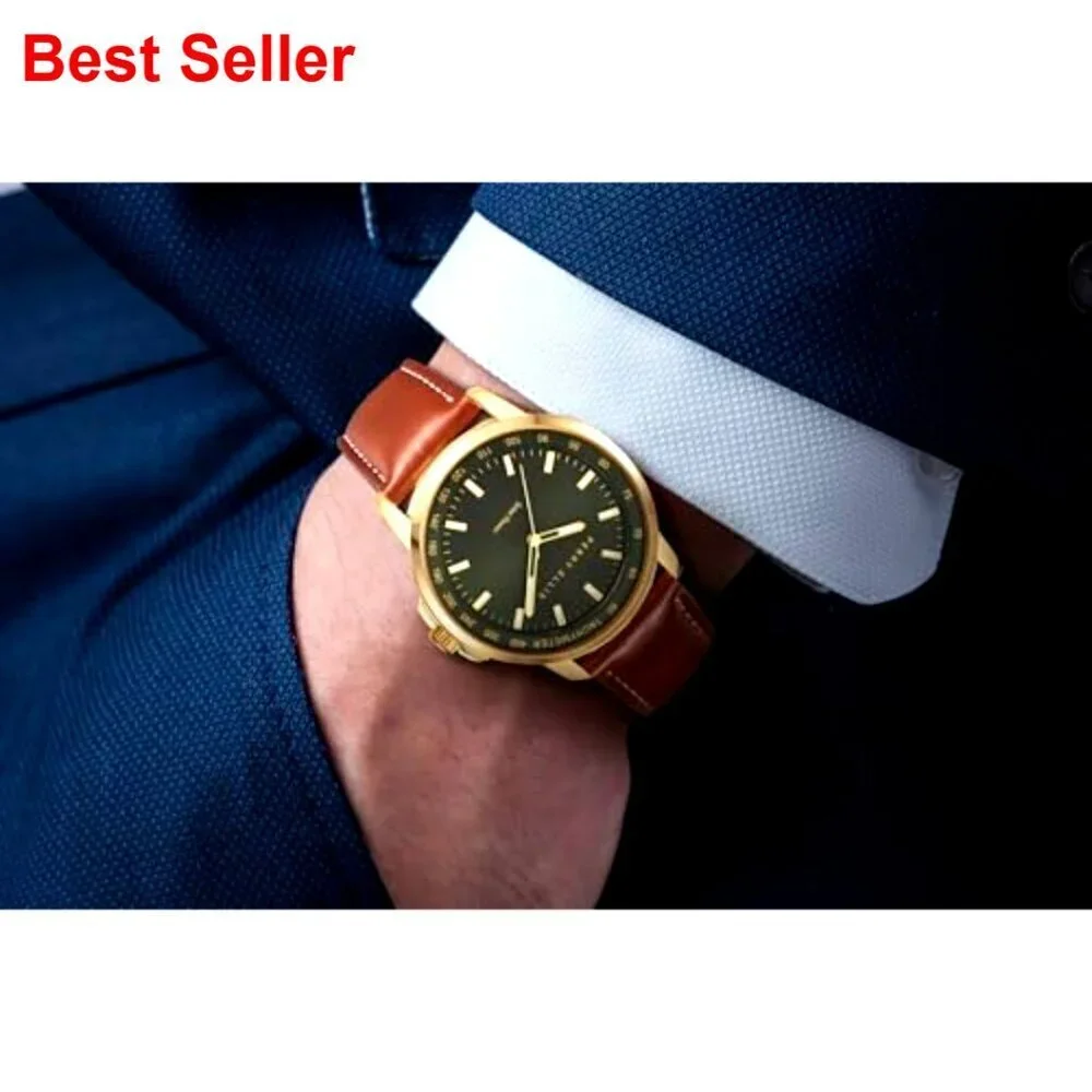 Solar Powered Vegan Leather Watch Water-Resistant 43mm Case